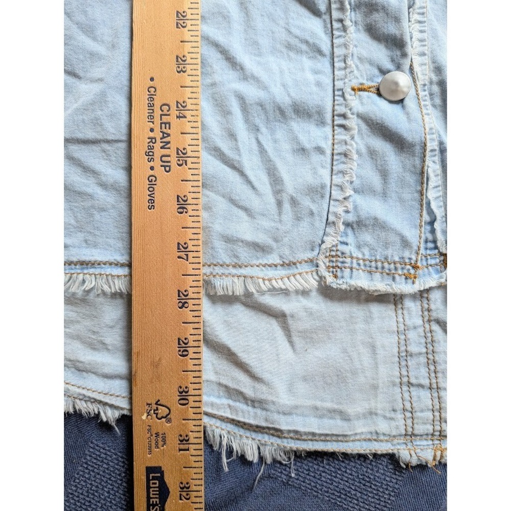 New Pol Denim Shacket Womens Top L Distressed Patchwork Indie Boho Anthropologie - Picture 8 of 11